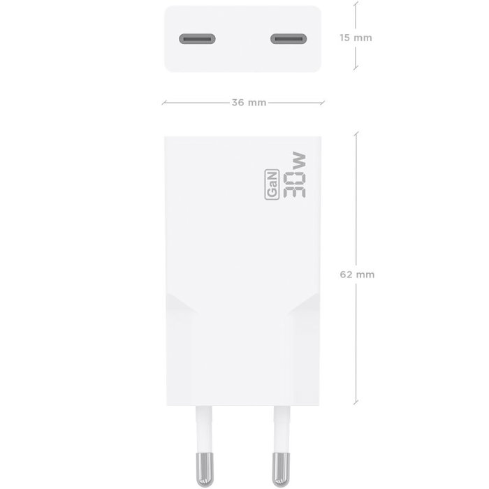 Aisens Cargador GaN 30W con 2x USB-C, Blanco